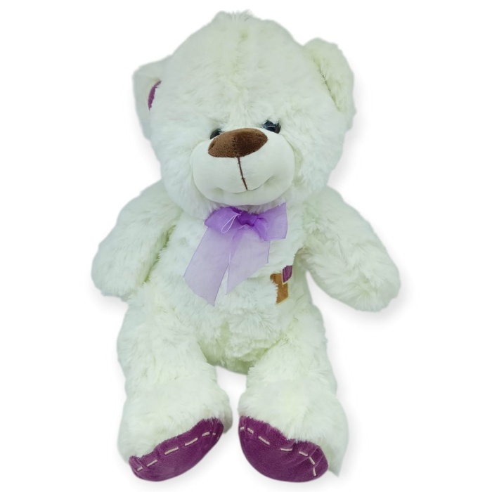 Peluş Papyonlu Ayıcık 40 cm - Beyaz (Lisinya)