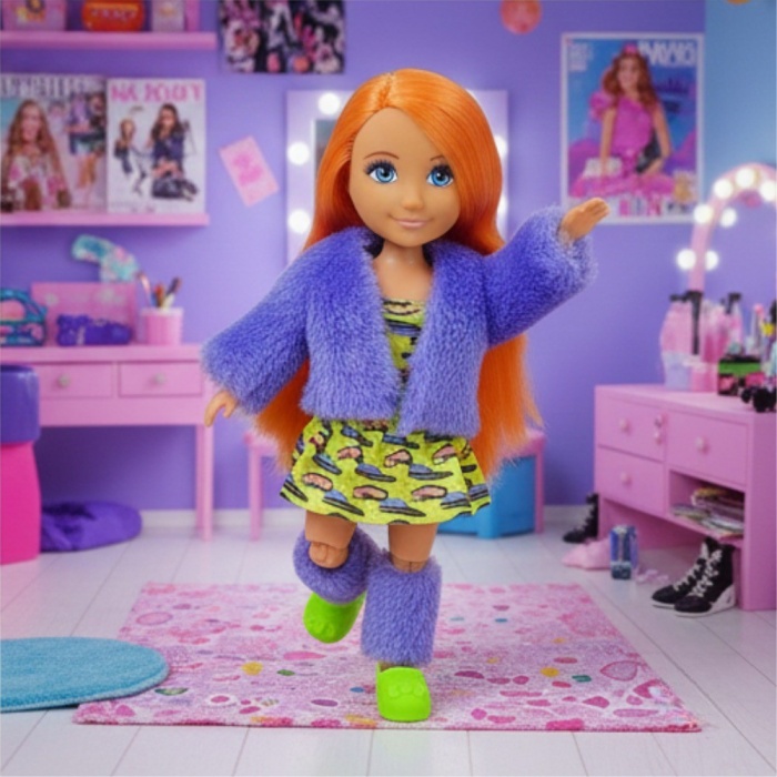 Moda İkonu Bebek Figür 13 cm  - Turuncu Saçlı Neon Şıklık (Lisinya)