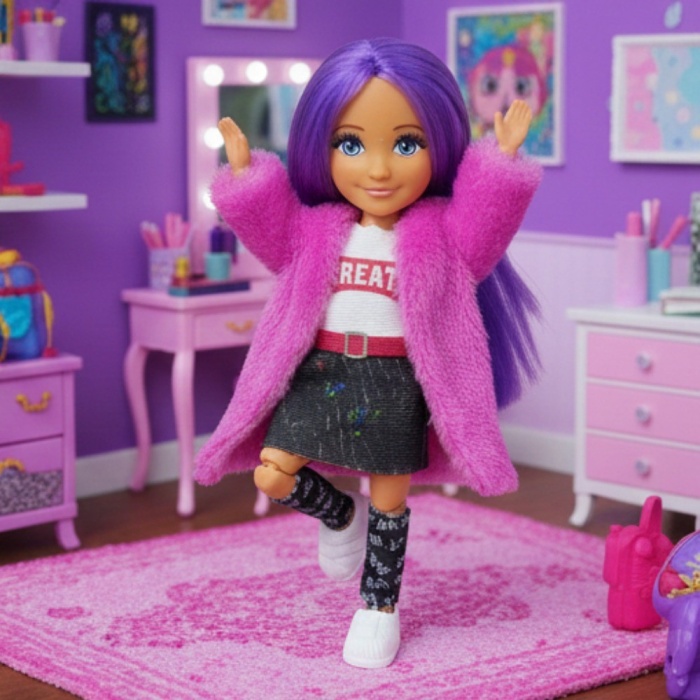 Ankiki Moda İkonu Bebek Figür 13 cm  - Mor Saçlı Great Stil (Etekli Kombin) (Lisinya)