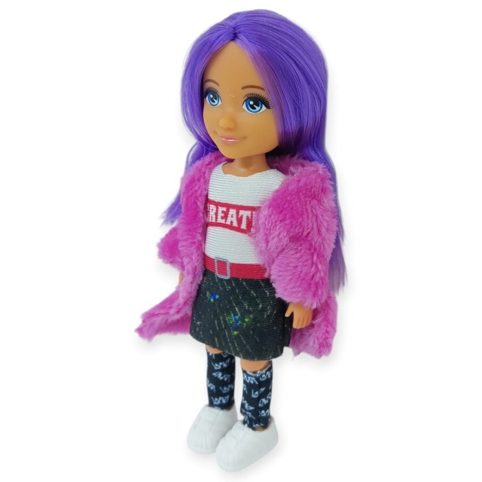 Ankiki Moda İkonu Bebek Figür 13 cm  - Mor Saçlı Great Stil (Etekli Kombin) (Lisinya)
