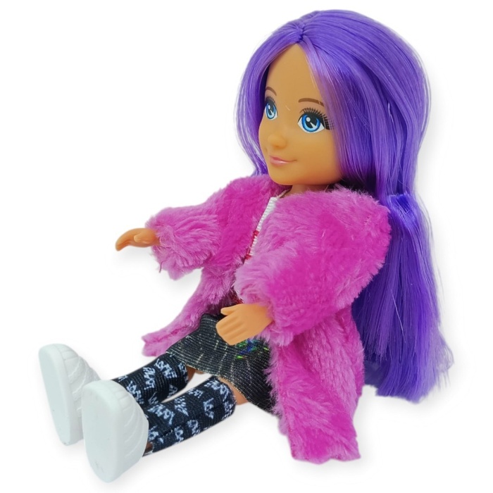 Ankiki Moda İkonu Bebek Figür 13 cm  - Mor Saçlı Great Stil (Etekli Kombin) (Lisinya)
