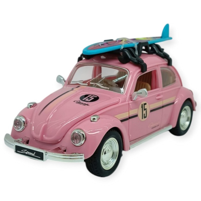 Tatil Serisi - Sesli Işıklı Vosvos Araba 18 cm - Pembe (Lisinya)