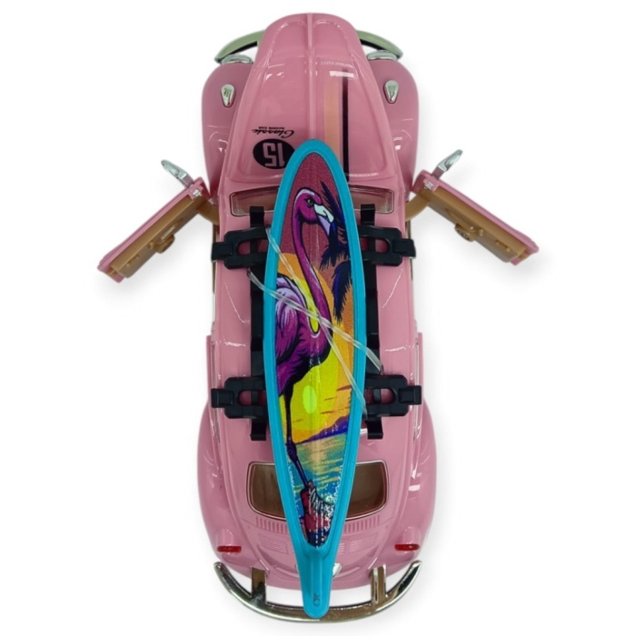 Tatil Serisi - Sesli Işıklı Vosvos Araba 18 cm - Pembe (Lisinya)