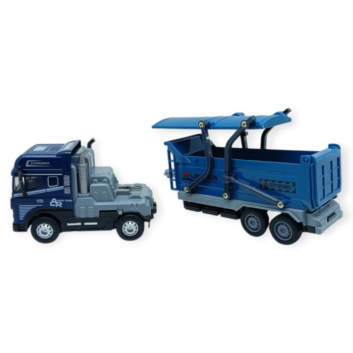 Metal Tır 1:24 - Sesli Işıklı Taşıyıcı Dorseli Tır 30 cm - Lacivert (Lisinya)