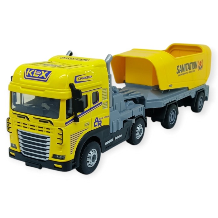 Metal Tır 1:24 - Sesli Işıklı Taşıyıcı Dorseli Tır 30 cm - Sarı (Lisinya)