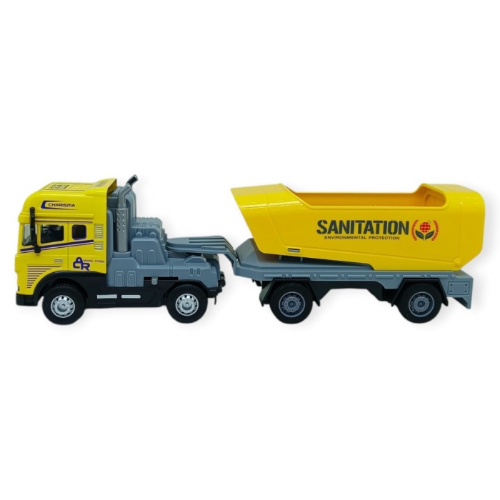 Metal Tır 1:24 - Sesli Işıklı Taşıyıcı Dorseli Tır 30 cm - Sarı (Lisinya)