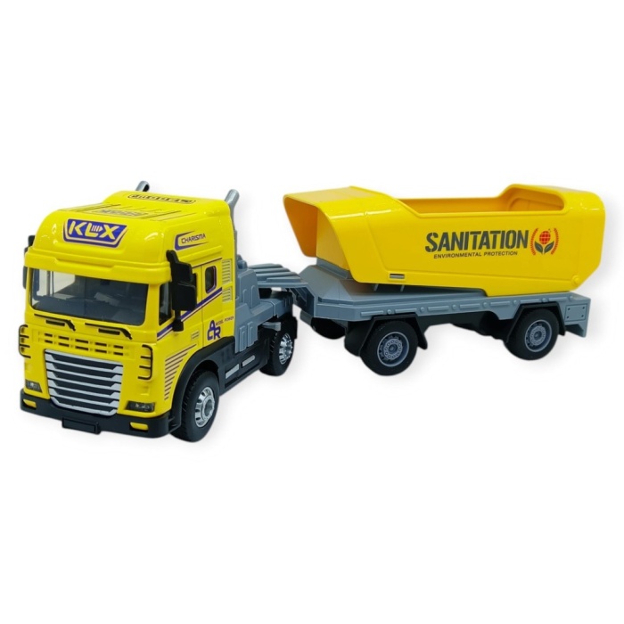 Metal Tır 1:24 - Sesli Işıklı Taşıyıcı Dorseli Tır 30 cm - Sarı (Lisinya)