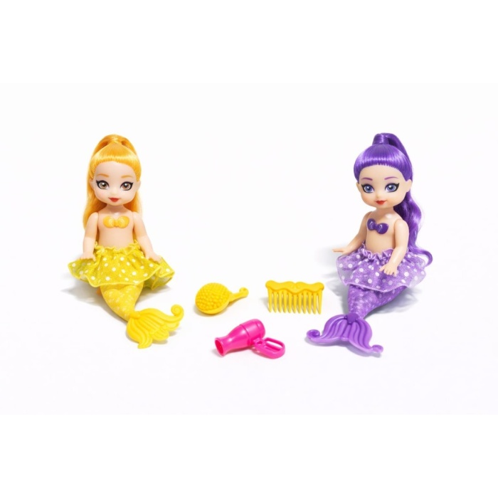 2li Deniz Kızı Bebek Seti - Hareketli Eklemler ve Aksesuarlı -Sarı & Mor (Lisinya)