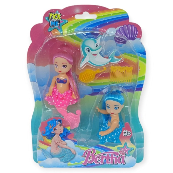 2li Deniz Kızı Bebek Seti - Hareketli Eklemler ve Aksesuarlı - Pembe & Mavi (Lisinya)