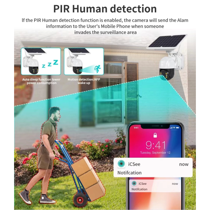 Kablosuz Uygulamalı Gece Görüşlü Solar Güneş Enerjili Kamera Akıllı Dış Mekan Güvenlik Kamerası ( Lisinya )