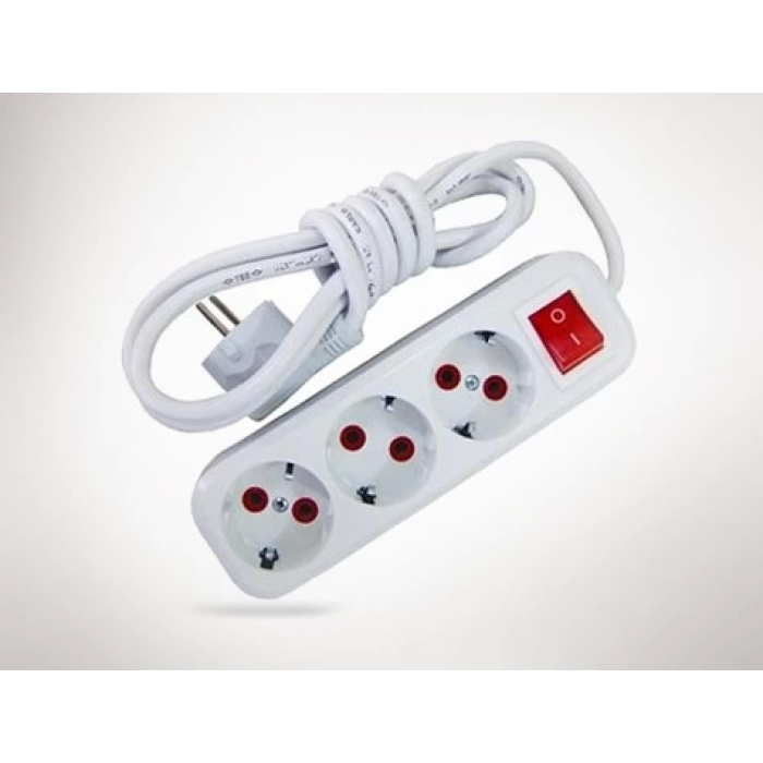 2 Metre Kablolu Anahtarlı 3 Lü Topraklı Grup Priz ( Lisinya )