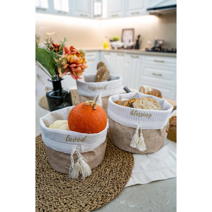 Yuvarlak Katlanabilir Çok Amaçlı Saklama Organizer Kutu Keçe Sepet (mini) - 03402 ( Lisinya )