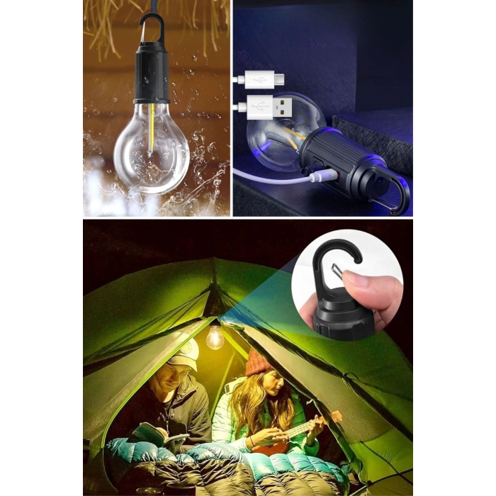 Şarj Olabilen 3 Farklı Mod Ledli Kendiliğinden Asma Kancalı Kamp,dış Cephe Lambası ( Lisinya )