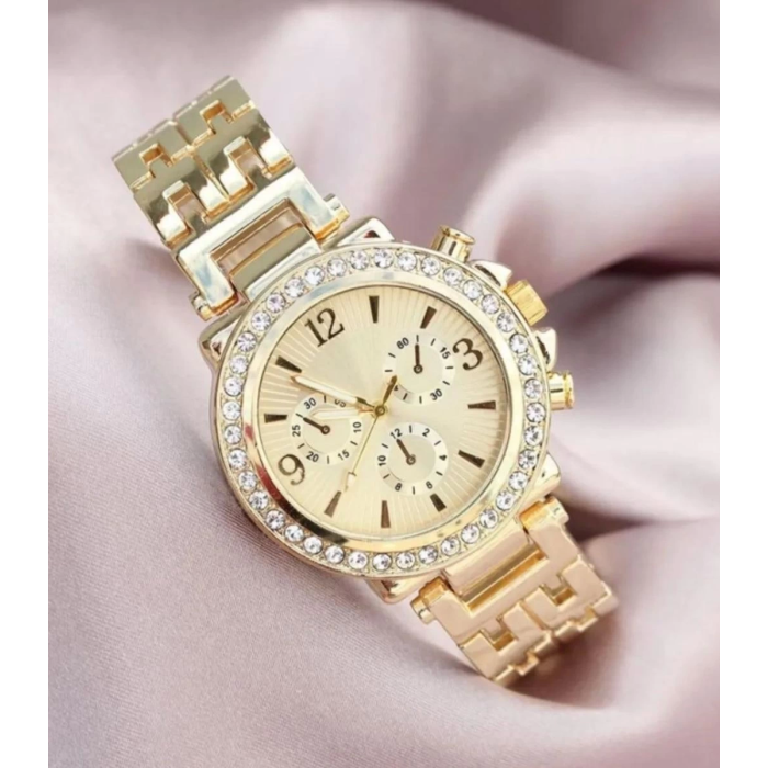 Zarif ve Şık Özel Tasarım Zirkon Taşlı Metal Bayan Kol Saati (gold) ( Lisinya )