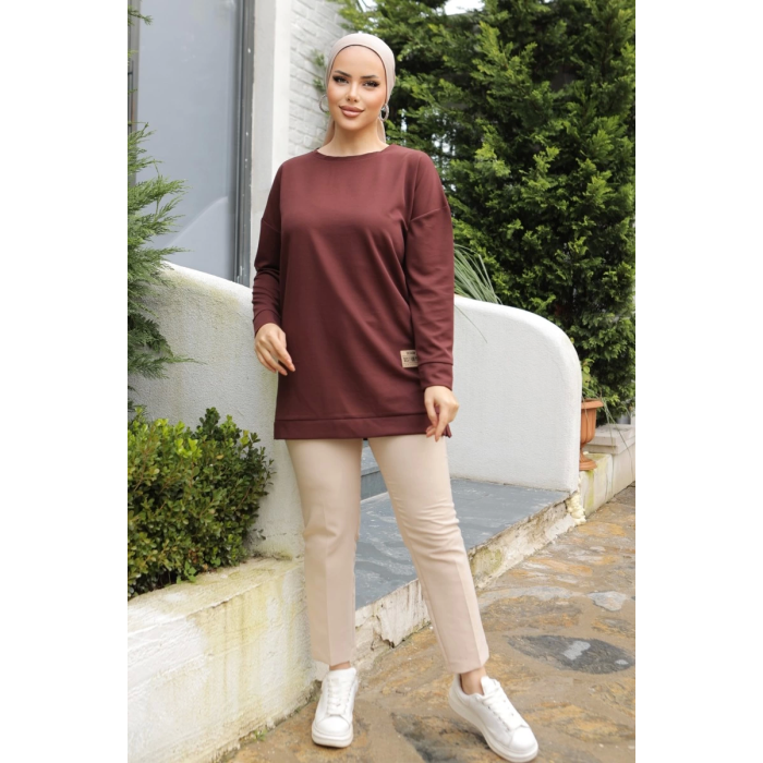 Yeni Stil Kahve Arma Detaylı Tunik 10020 ( Lisinya )