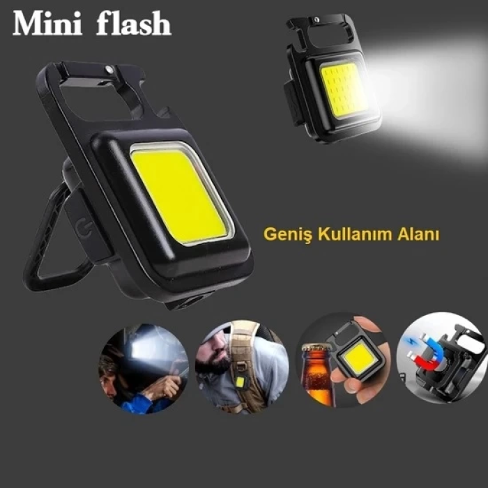 Mini 30 Ledli  Mıknatıslı Anahtarlık Flash Kamp Lambası Askılı Kapak Açacaklı Şarjlı Fener - Lisinya