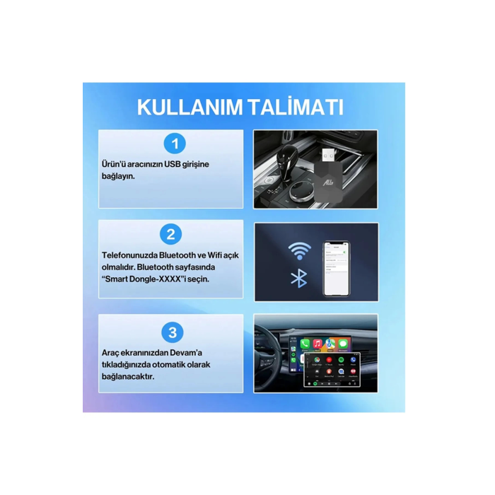 Kablosuz CarPlay & Android Auto Adaptörü - Apple ve Android Cihazlar İçin Evrensel Wireless Carplay Çevirici ( Lisinya )