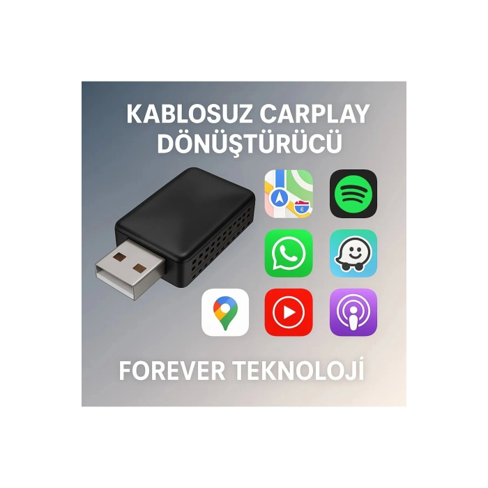 Kablosuz CarPlay & Android Auto Adaptörü - Apple ve Android Cihazlar İçin Evrensel Wireless Carplay Çevirici ( Lisinya )