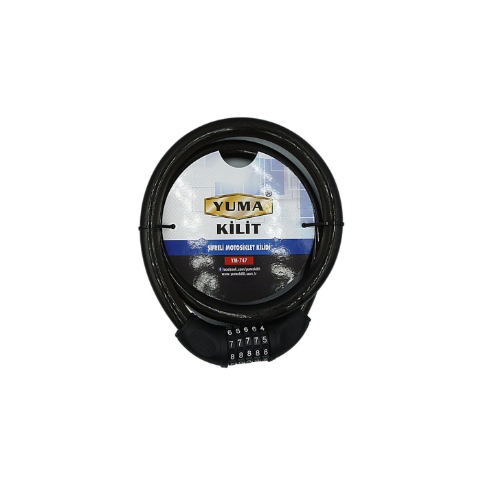 Yuma YM-747 120cm 20mm 5 Şifreli Siyah Motorsiklet Kilidi - Lisinya
