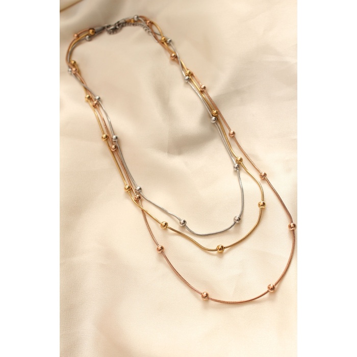 316L Çelik Karışık Renkli Topçuk Tasarımlı Çoklu Kolye - Lisinya