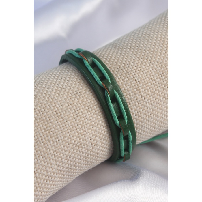 Yeşil Renk Deri İpli Erkek Bileklik - Lisinya