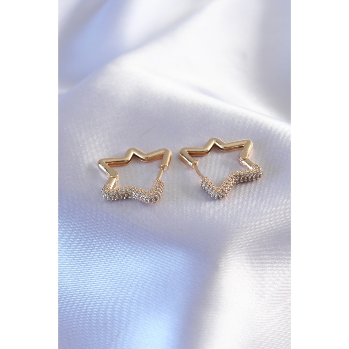 Gold Renk Zirkon Taşlı Yıldız Model Kadın Küpe - Lisinya