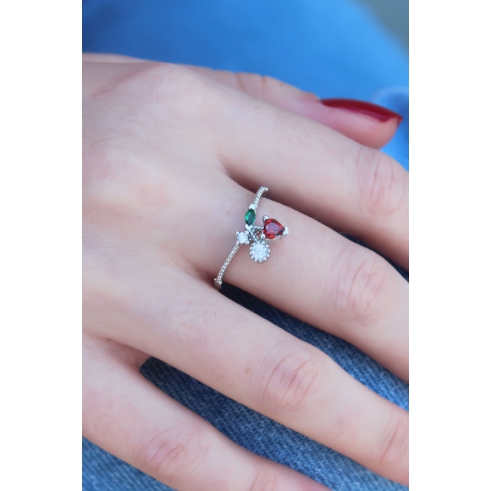 Gümüş Renk Kiraz Model Zirkon Taşlı Kadın Yüzük - Lisinya