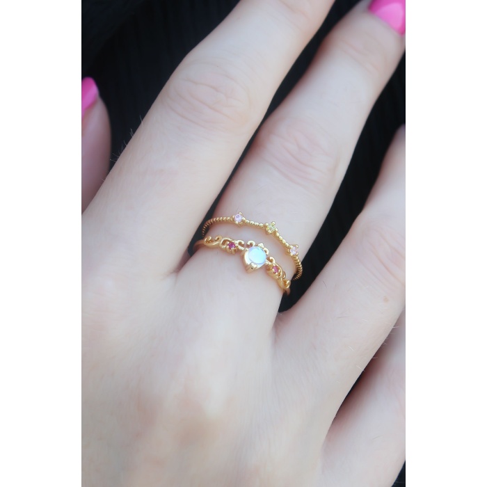 Gold Renk Zirkon Taşlı Taç Model Kadın Yüzük - Lisinya