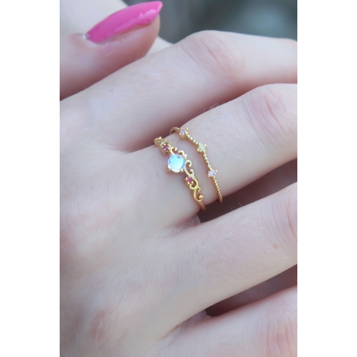 Gold Renk Zirkon Taşlı Taç Model Kadın Yüzük - Lisinya