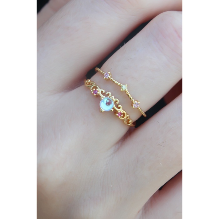 Gold Renk Zirkon Taşlı Taç Model Kadın Yüzük - Lisinya