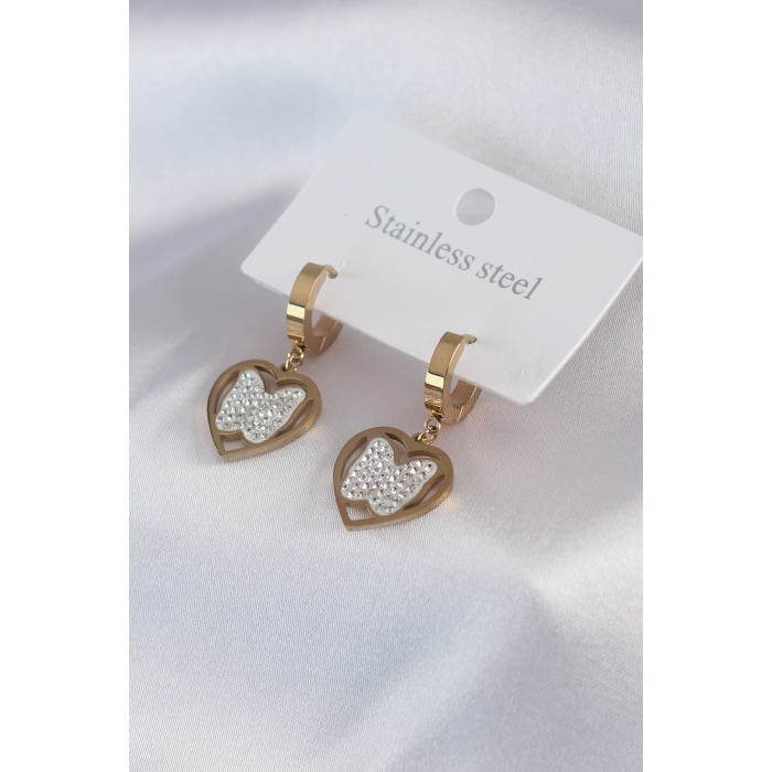 316L Çelik Gold Renk Kelebek Model Zirkon Taş Detay Kadın Küpe - Lisinya