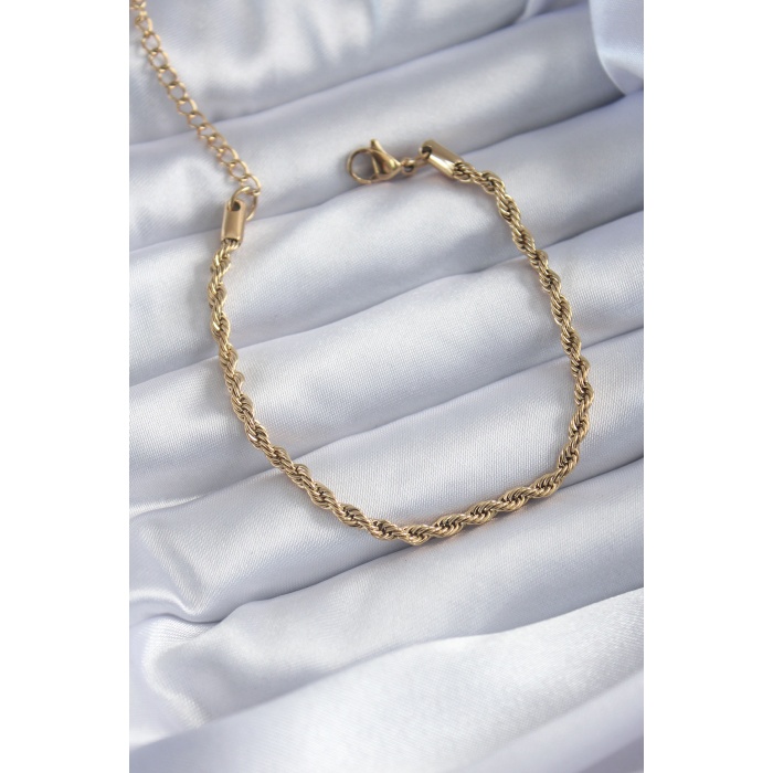 316L Çelik Gold Renk Burgu Zincir Model Kadın Bileklik - Lisinya