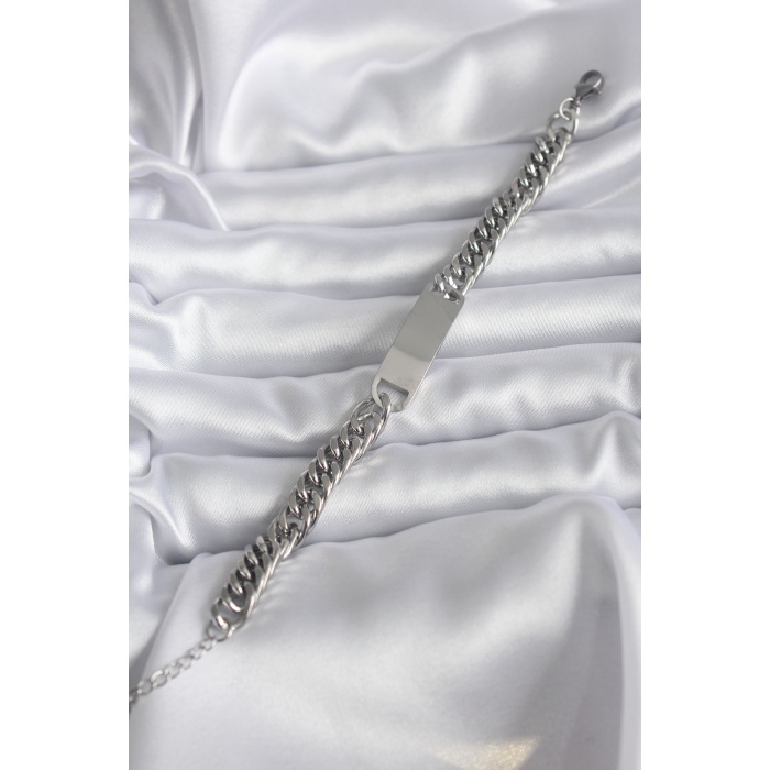 316L Çelik Gümüş Renk İsim Yazılabilir Plaka Model Kadın Bileklik - Lisinya