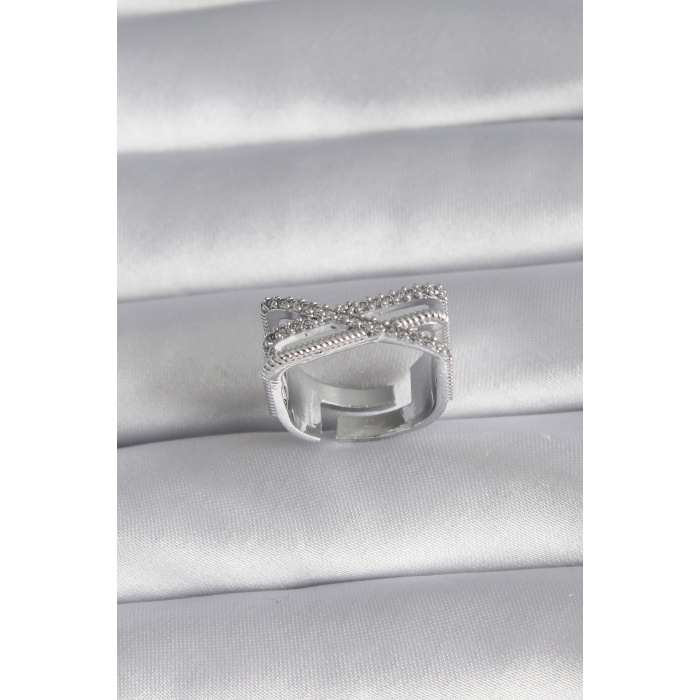 Pirinç Gümüş Renk Zirkon Taş Detay Kadın Yüzük - Lisinya