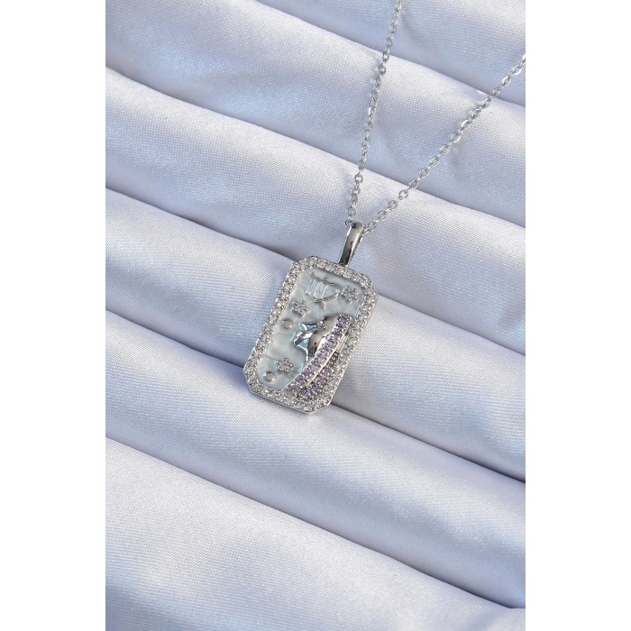 316L Çelik Zincir Gümüş Renk Zirkon Taşlı Yüz Figürlü Tarot Kolye - Lisinya