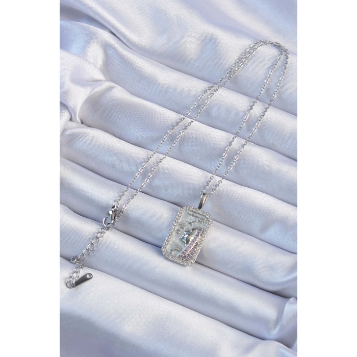 316L Çelik Zincir Gümüş Renk Zirkon Taşlı Yüz Figürlü Tarot Kolye - Lisinya