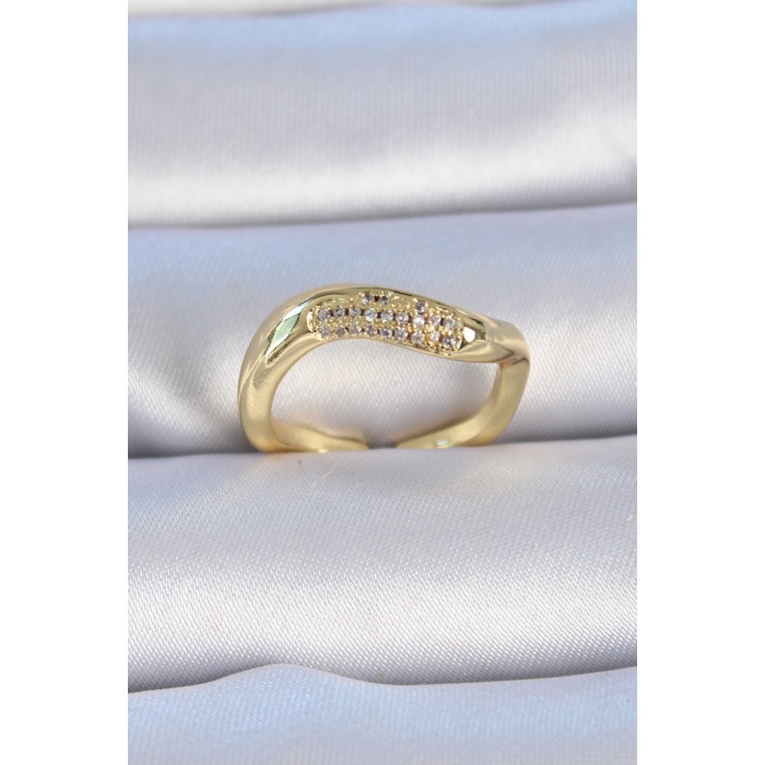 Pirinç Gold Renk Zirkon Taşlı Kadın Yüzük - Lisinya