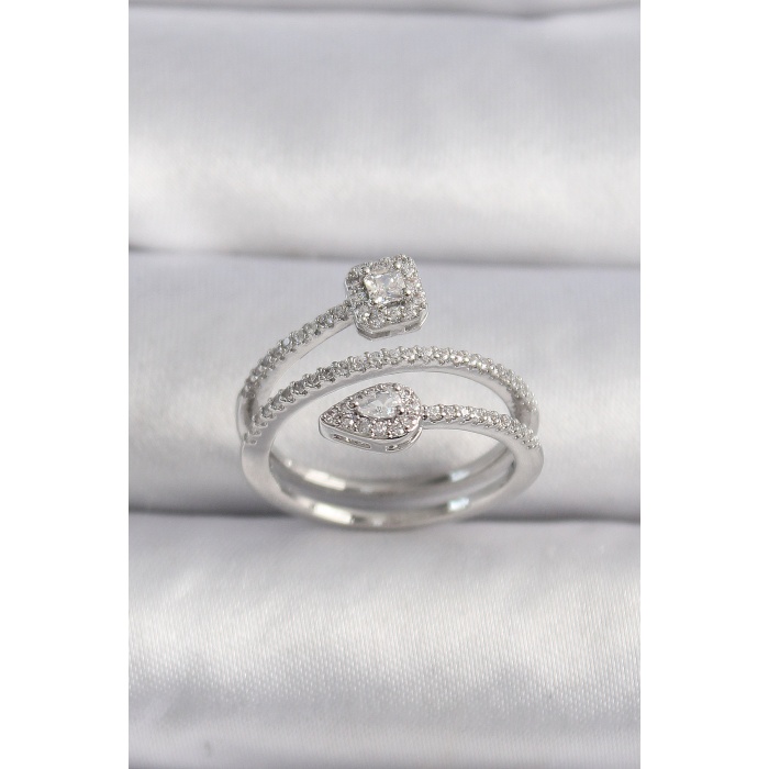 Pirinç Gümüş Renk Zirkon Taşlı Ok Model VIP Seri Kadın Yüzük - Lisinya