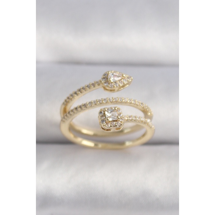 Pirinç Gold Renk Zirkon Taşlı Ok Model VIP Seri Kadın Yüzük - Lisinya