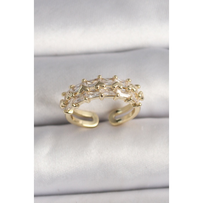 Pirinç Gold Renk Zirkon Taşlı Ayarlanabilir Yüzük - Lisinya