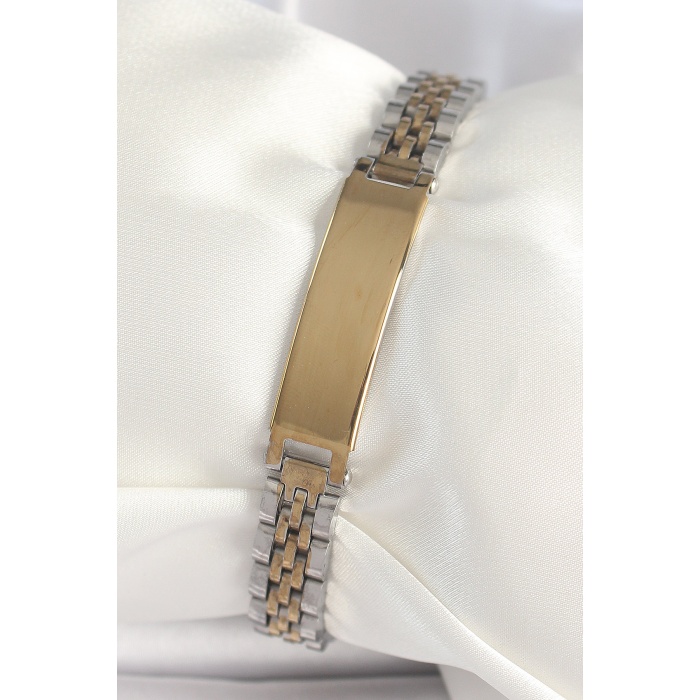 316L Çelik Gold Gümüş Renk Kalın Zincir Künye Model Erkek Bileklik - Lisinya