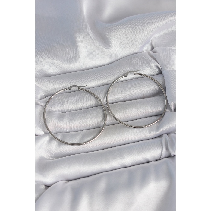 316 Çelik Gümüş Renk 53 mm Halka Model Kadın Küpe - Lisinya