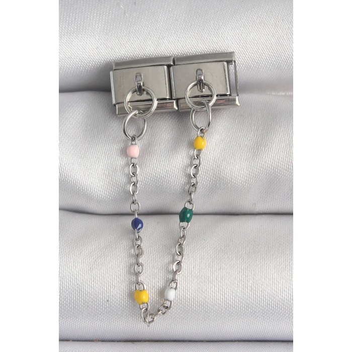 316L Çelik Gümüş Renk 2Li Sallantı Zincir Model Nomination Charm - Lisinya