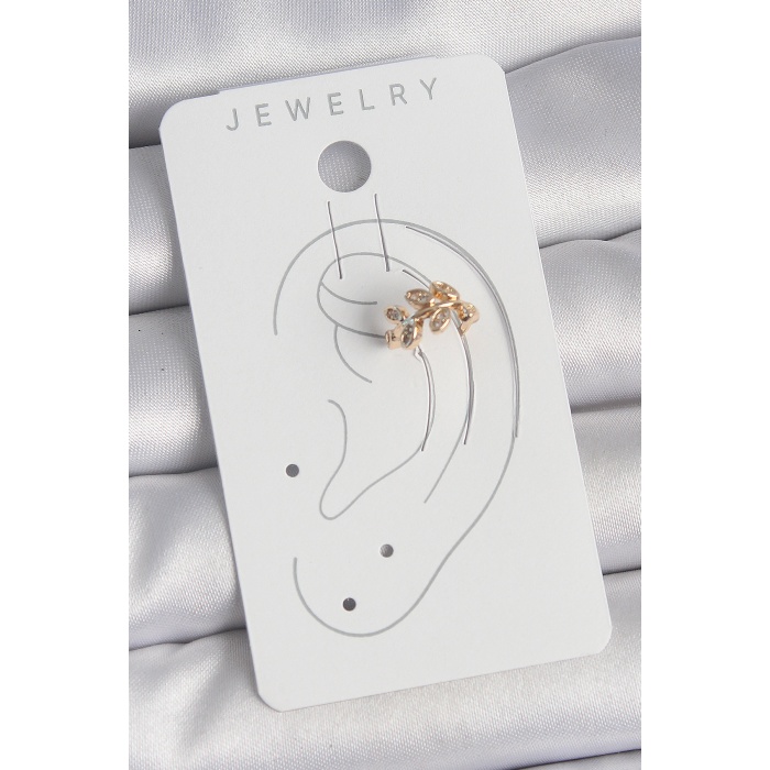 Pirinç Gold Renk Zirkon Taşlı Yaprak Model Kadın Kıkırdak Küpe - Lisinya