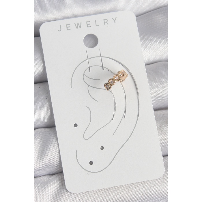 Pirinç Gold Renk Zirkon Taşlı Bal Peteği Model Kadın Kıkırdak Küpe - Lisinya