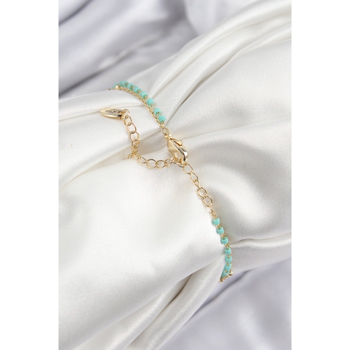 Pirinç Zirkon Taşlı Mavi Boncuklu Model Gold Renk Kadın Bileklik - Lisinya