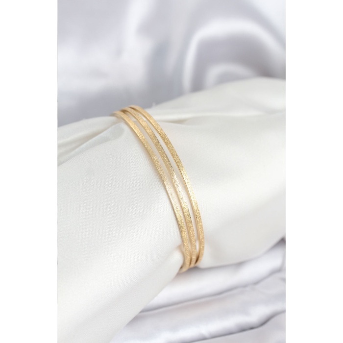316L Çelik Gold Renk Simli Model Ajda 65 mm Kadın Bileklik - Lisinya