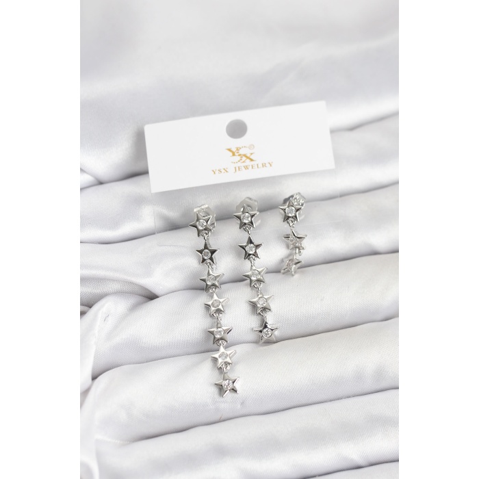 Pirinç Gümüş Renk Yıldız Model YSX Trio Küpe Seti - Lisinya