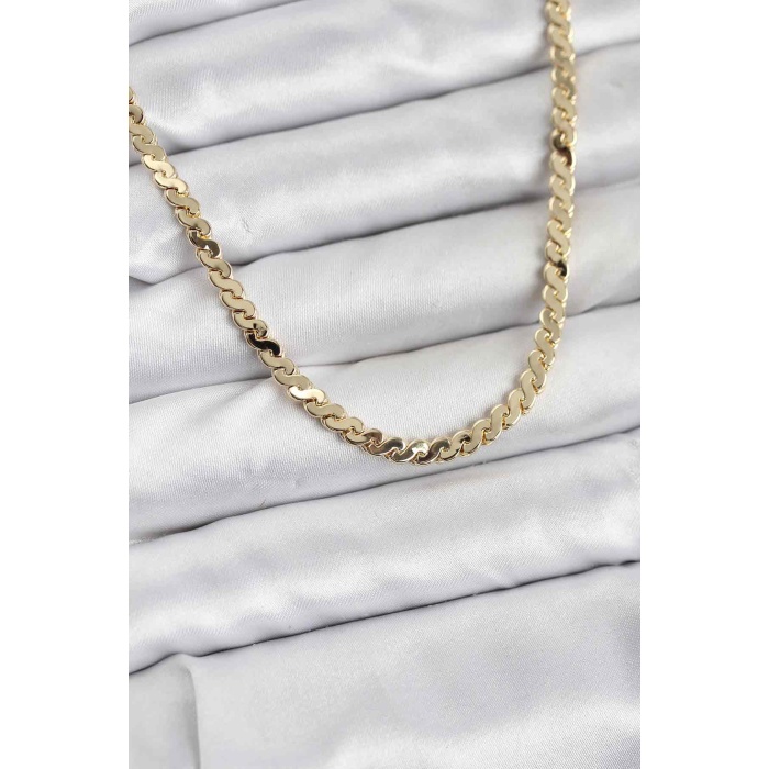 Pirinç Gold Renk Yassı Zincir Kadın Kolye - Lisinya