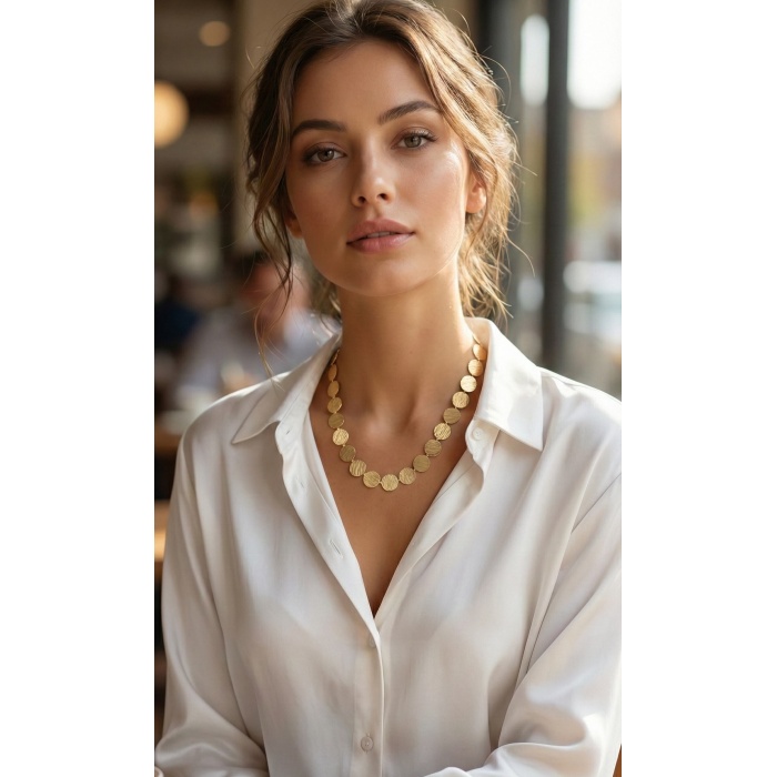 Yuvarlak Plaka Model Gold Renk Kadın Kolye - Lisinya